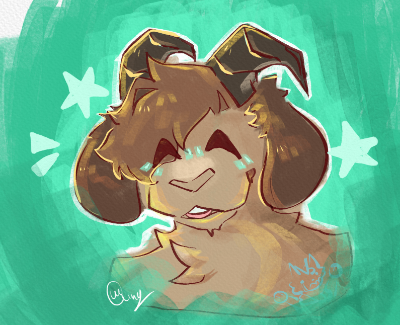 Dis's fursona, a light brown anthro goat